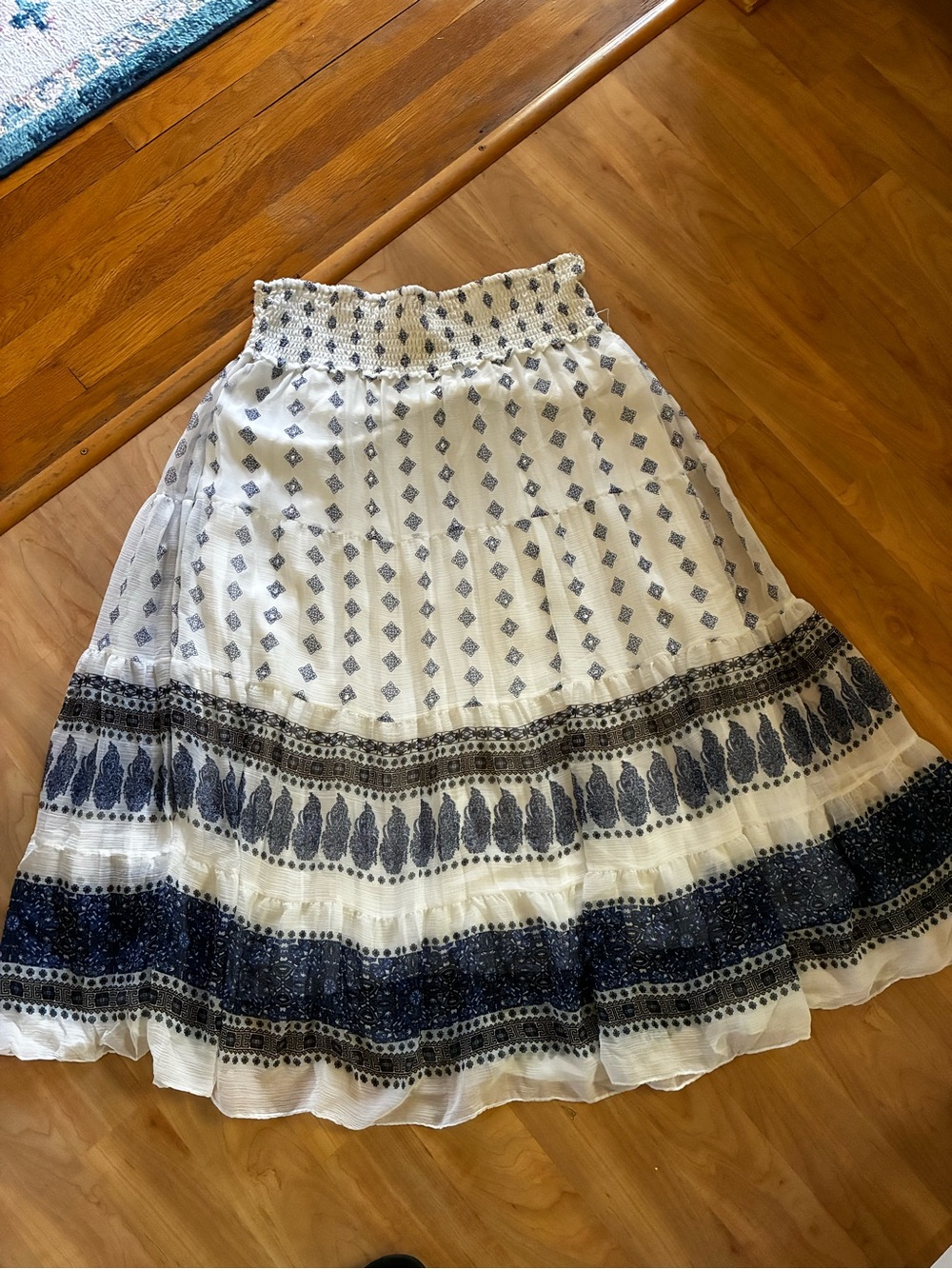 Westport 1962 White and Blue Patterned Tiered Maxi Peasant Skirt 3X